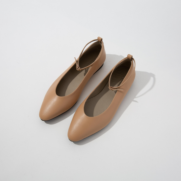 RĒDEN Women's Love Flat with Removable Ankle Strap Beige Leather