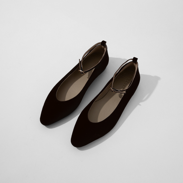 RĒDEN Women's Love Flat with Removable Ankle Strap Black Suede