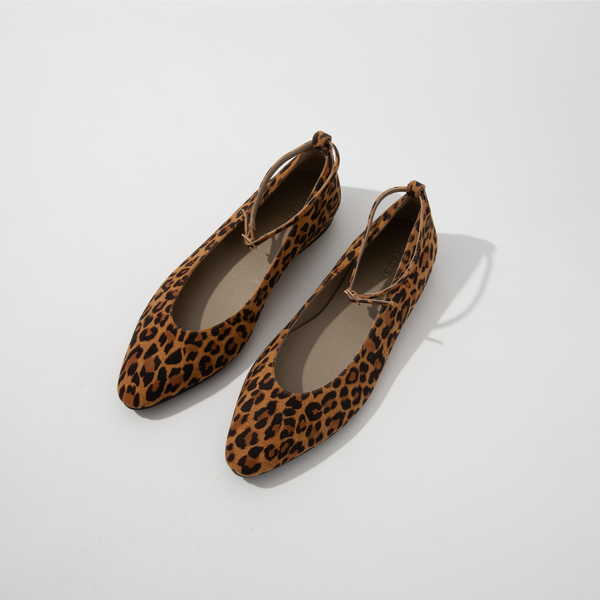RĒDEN Women's Love Flat with Removable Ankle Strap Leopard Suede