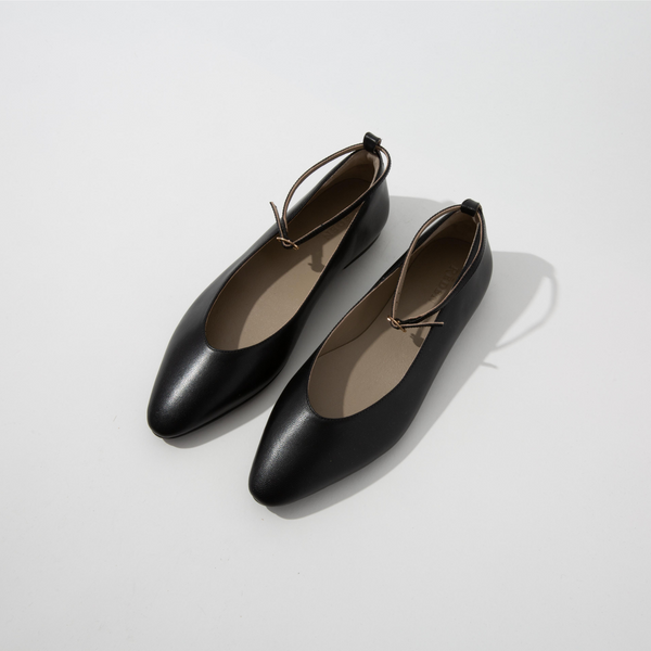 RĒDEN Women's Love Flat with Removable Ankle Strap Black Leather